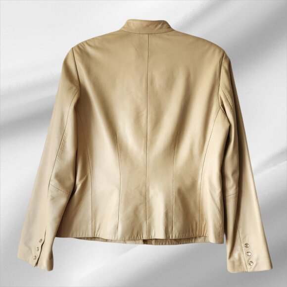 Vakko Women's Sz L Leather Jacket Casual Sports Coat Snap Button Blazer Tan Snap - Picture 2 of 16